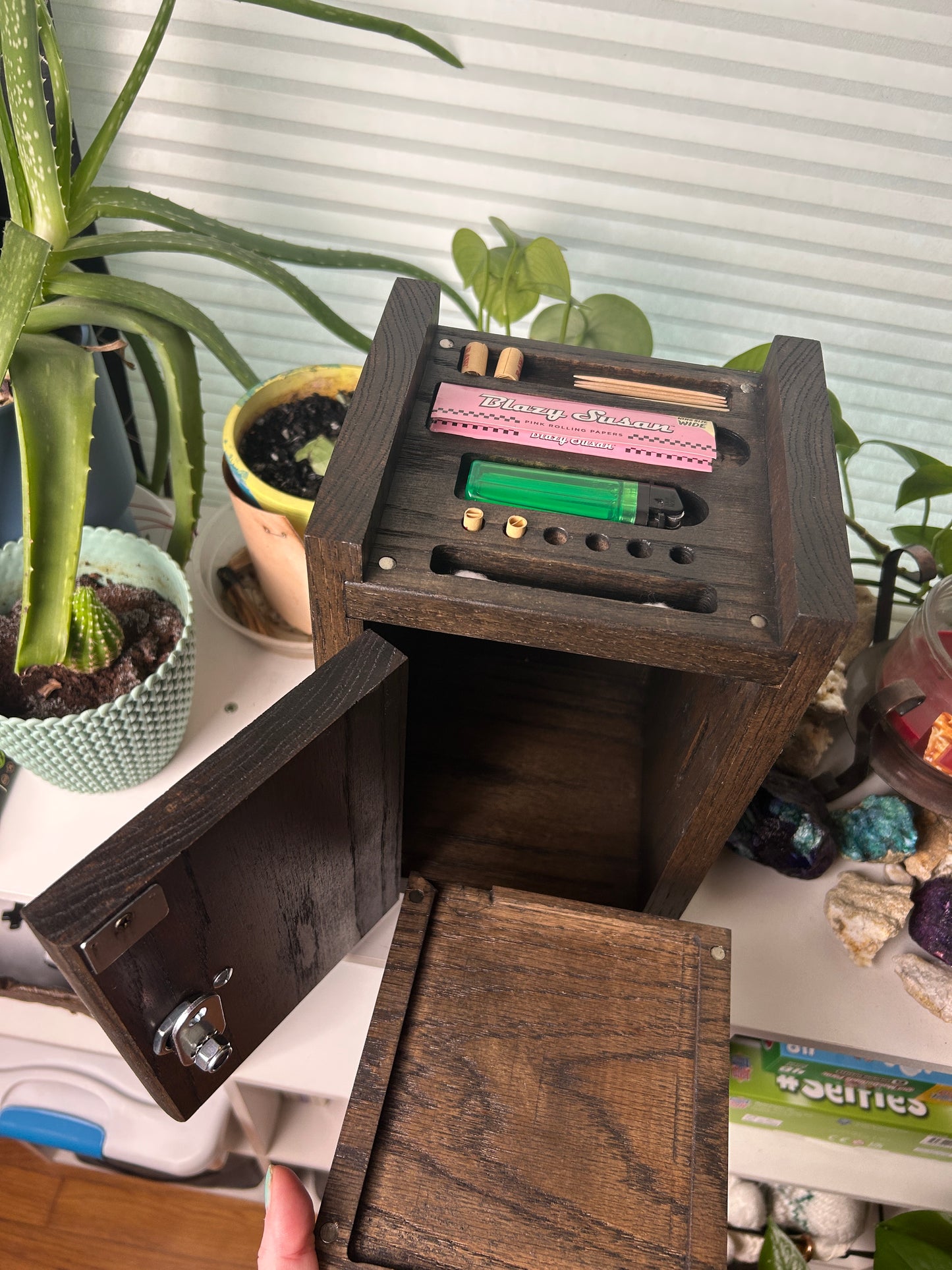 Unique birthday gift set with a wooden storage cabinet and magnetic keychain holder designed for practical daily use.