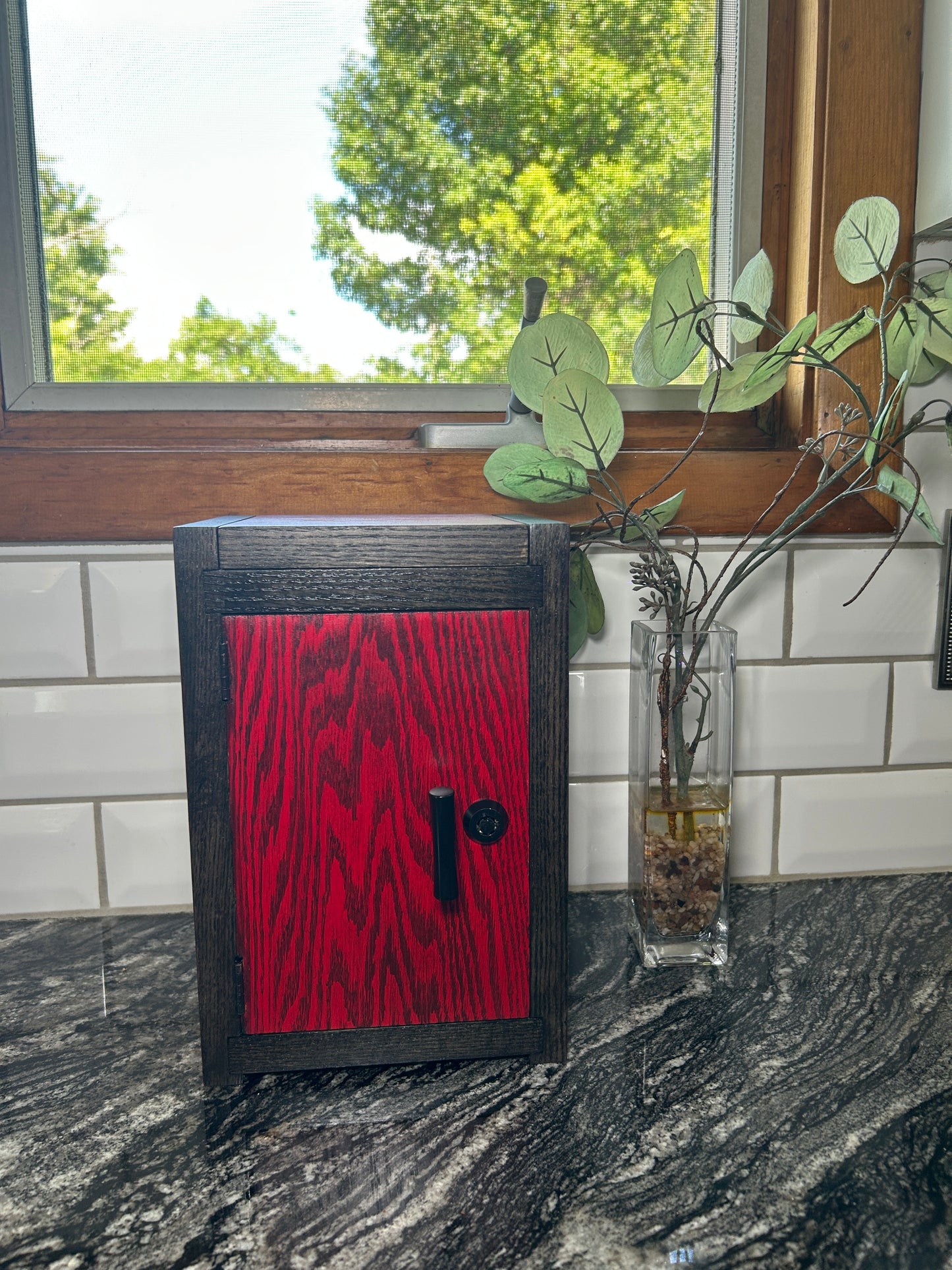 Small Red Stash Box Cabinet — Compact Locking Storage