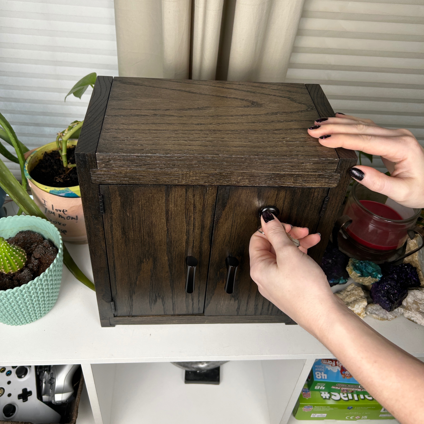 Functional Wood Stashbox organizer with a built-in tray compartment for tools and small essentials.