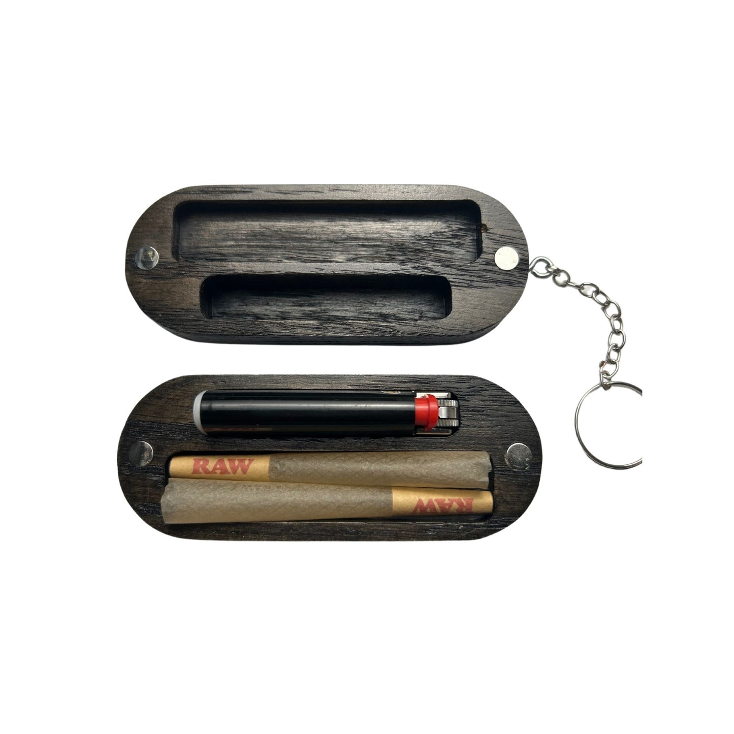 Black wood pre roll case Keychain with lighter