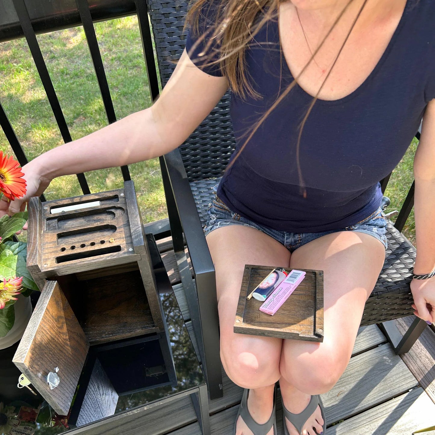 Mini oak Stash Box Kit for organizing herbs, accessories, and tools in one stylish station.