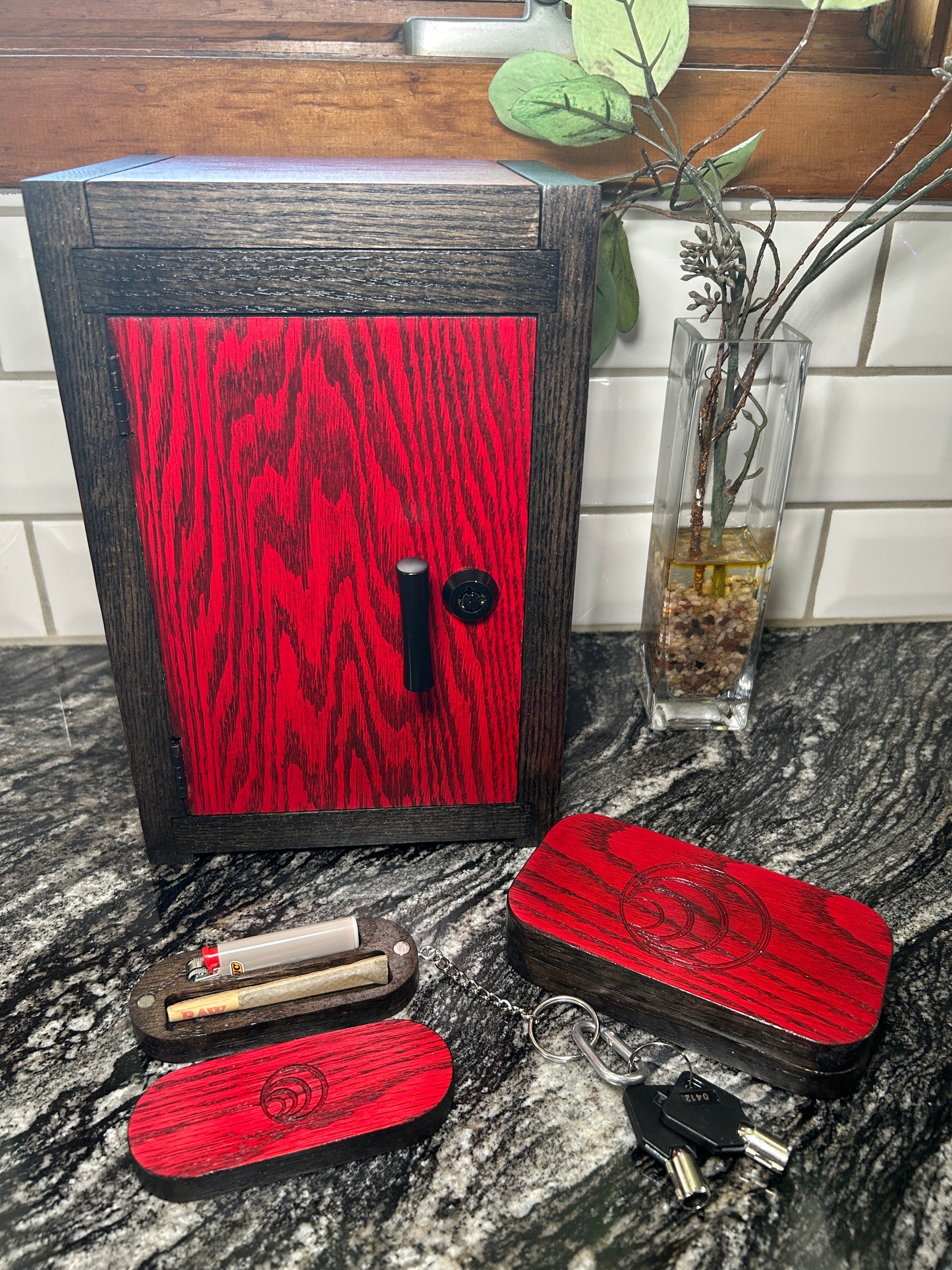 Small Red Stash Box Cabinet — Compact Locking Storage