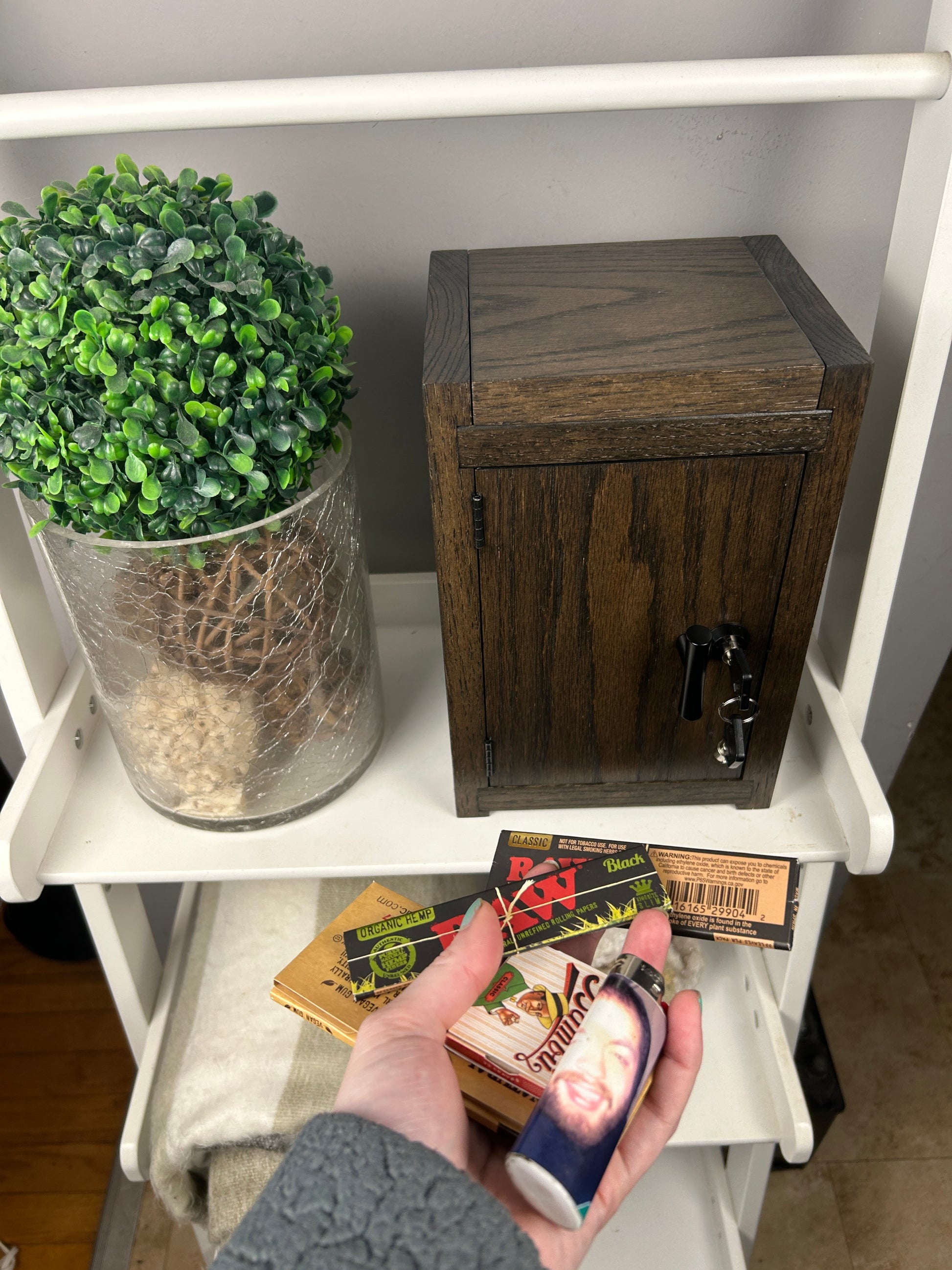     Natural wood home organization gift set featuring compact lockable cabinets perfect for apartment organization and storage.