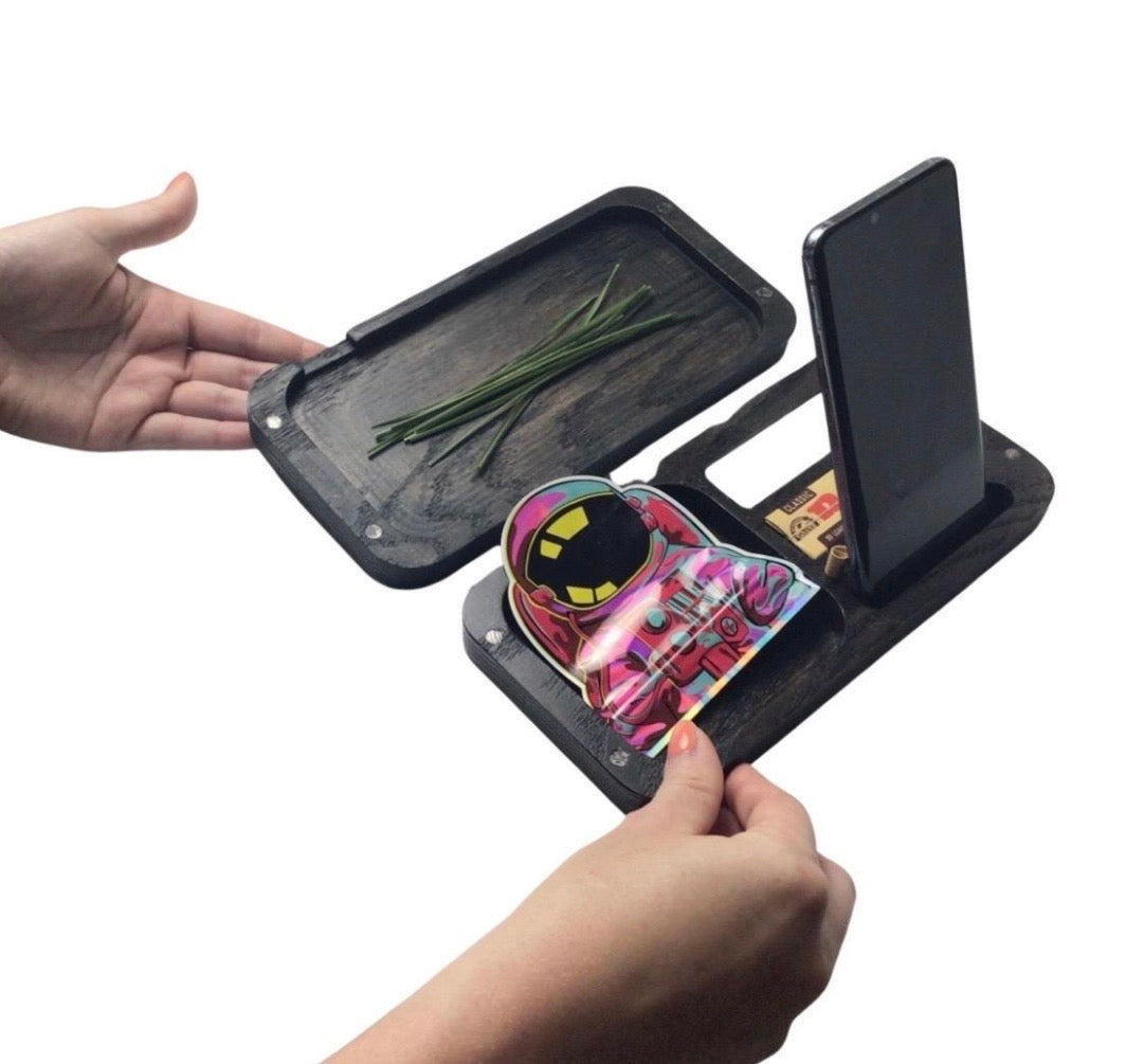 Wooden Rolling Tray with Lid held by a person