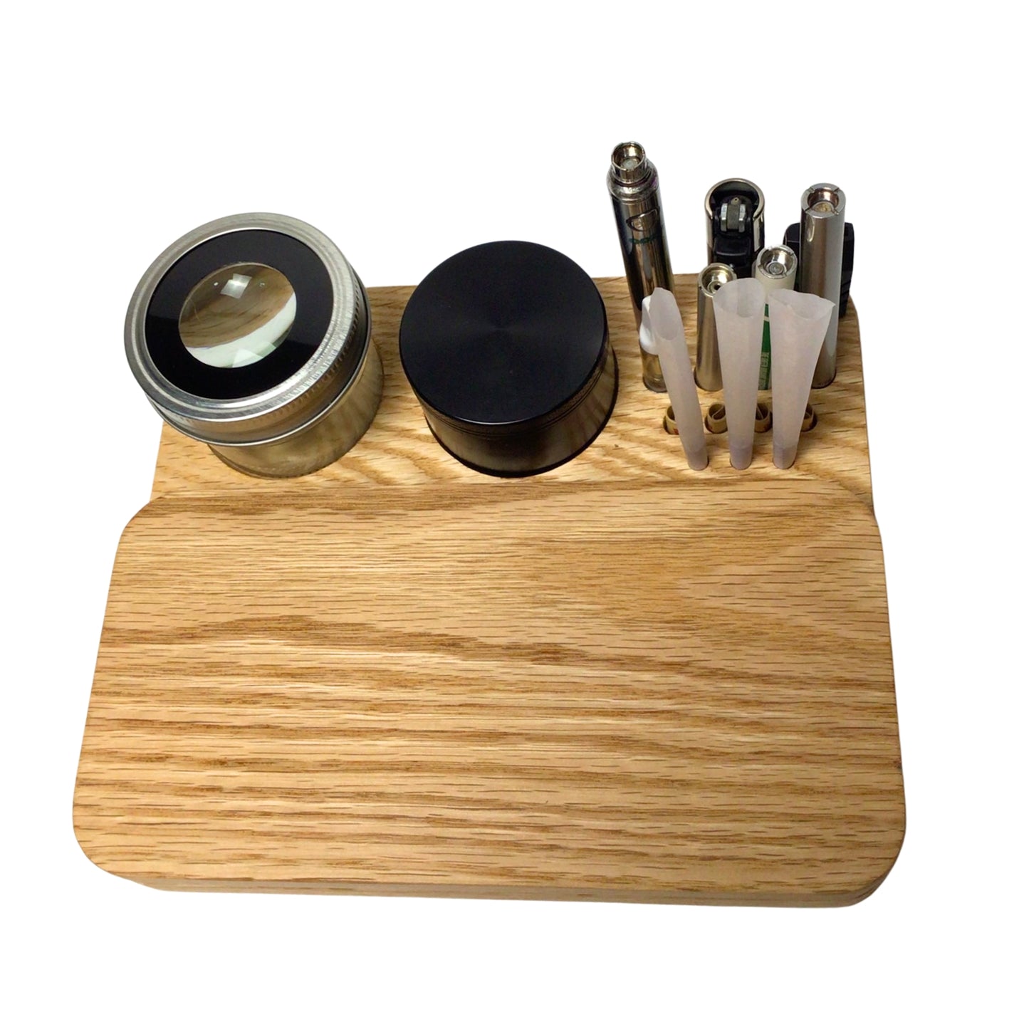 Compact handmade gift oak rolling station, designed for organization, portability, and a refined aesthetic.