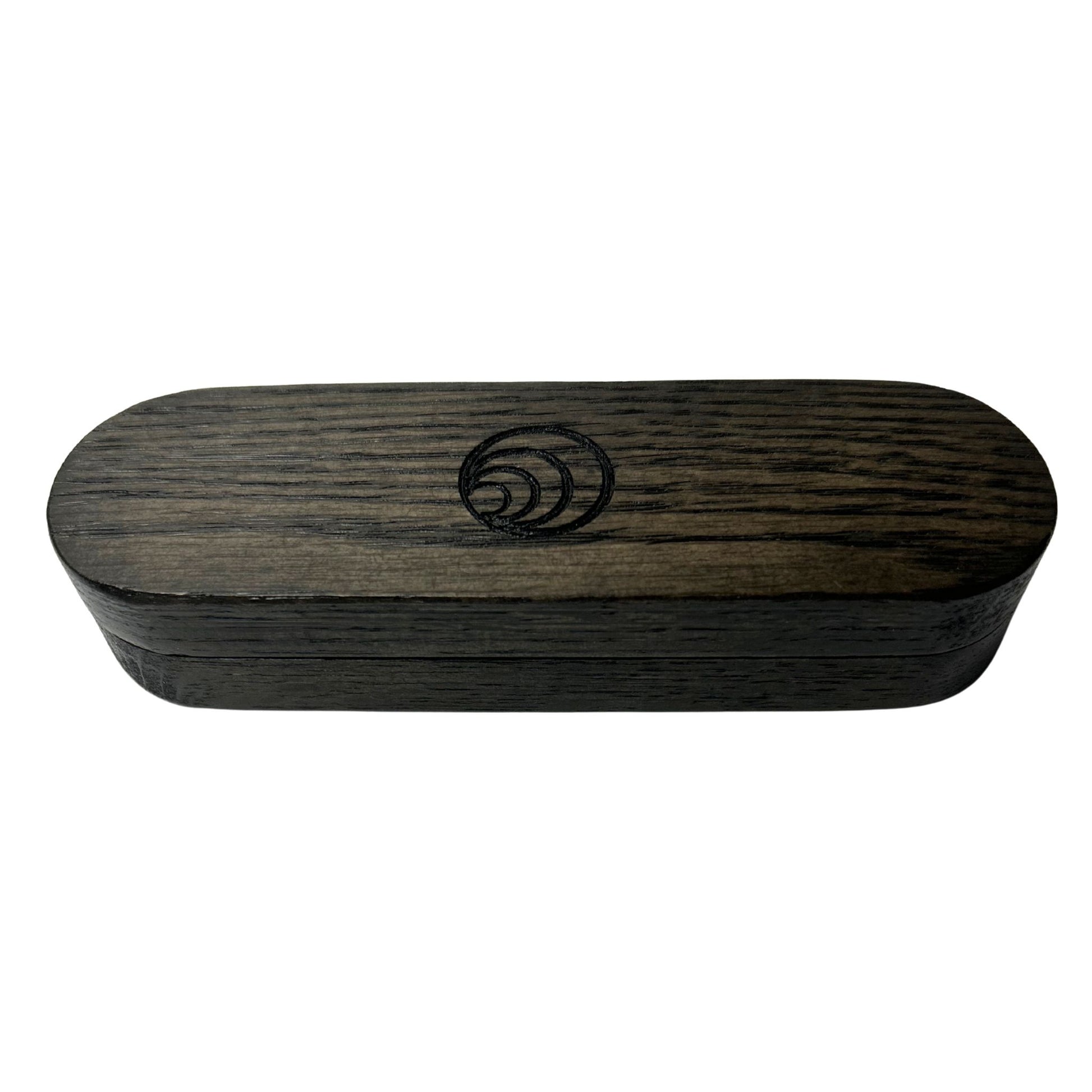 Durable oak Lighter Case displayed open, showing organized storage for pre-rolls and a snug lighter compartment.