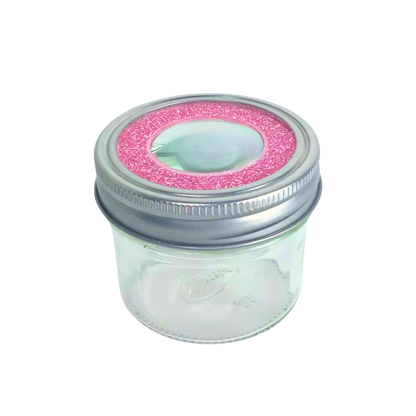 A vibrant pink magnifying stash jar with an airtight seal, perfect for displaying and protecting your herbs.