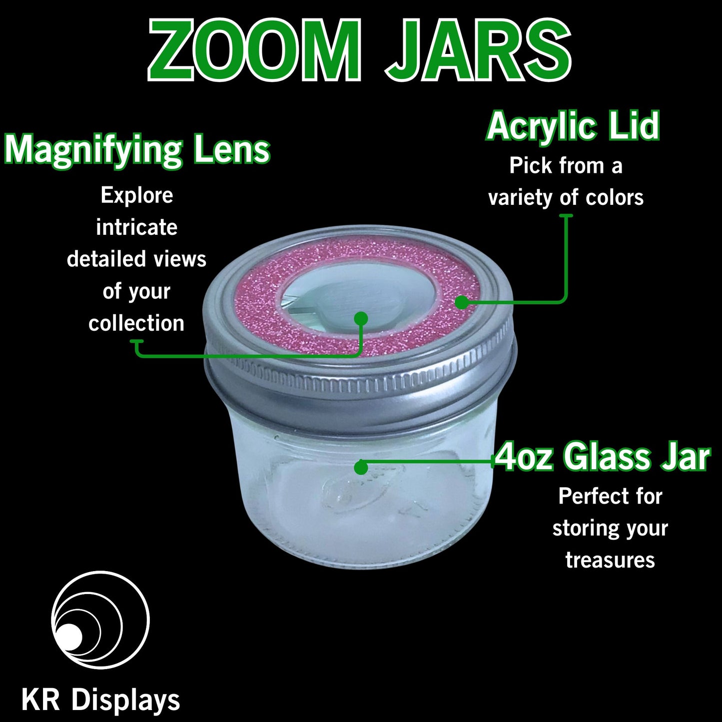Handcrafted pink lid stash jar with a clear magnifying lens, combining style and functional storage.