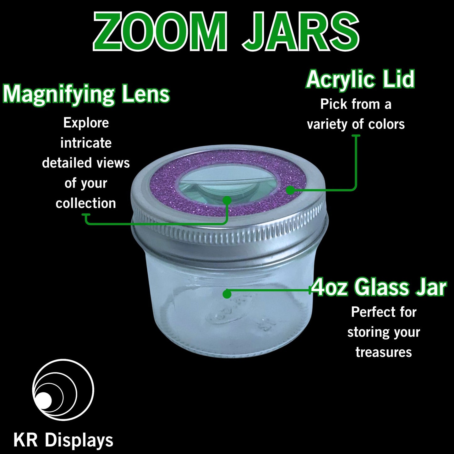 Compact boho purple magnifying stash jar, keeping herbs fresh, organized, and visually appealing.