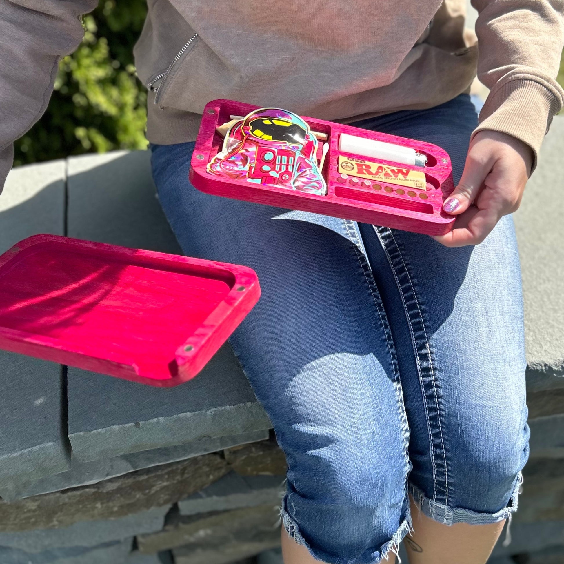 Handcrafted Rolling Tray case made from solid oak, showcasing quality craftsmanship and thoughtful design.