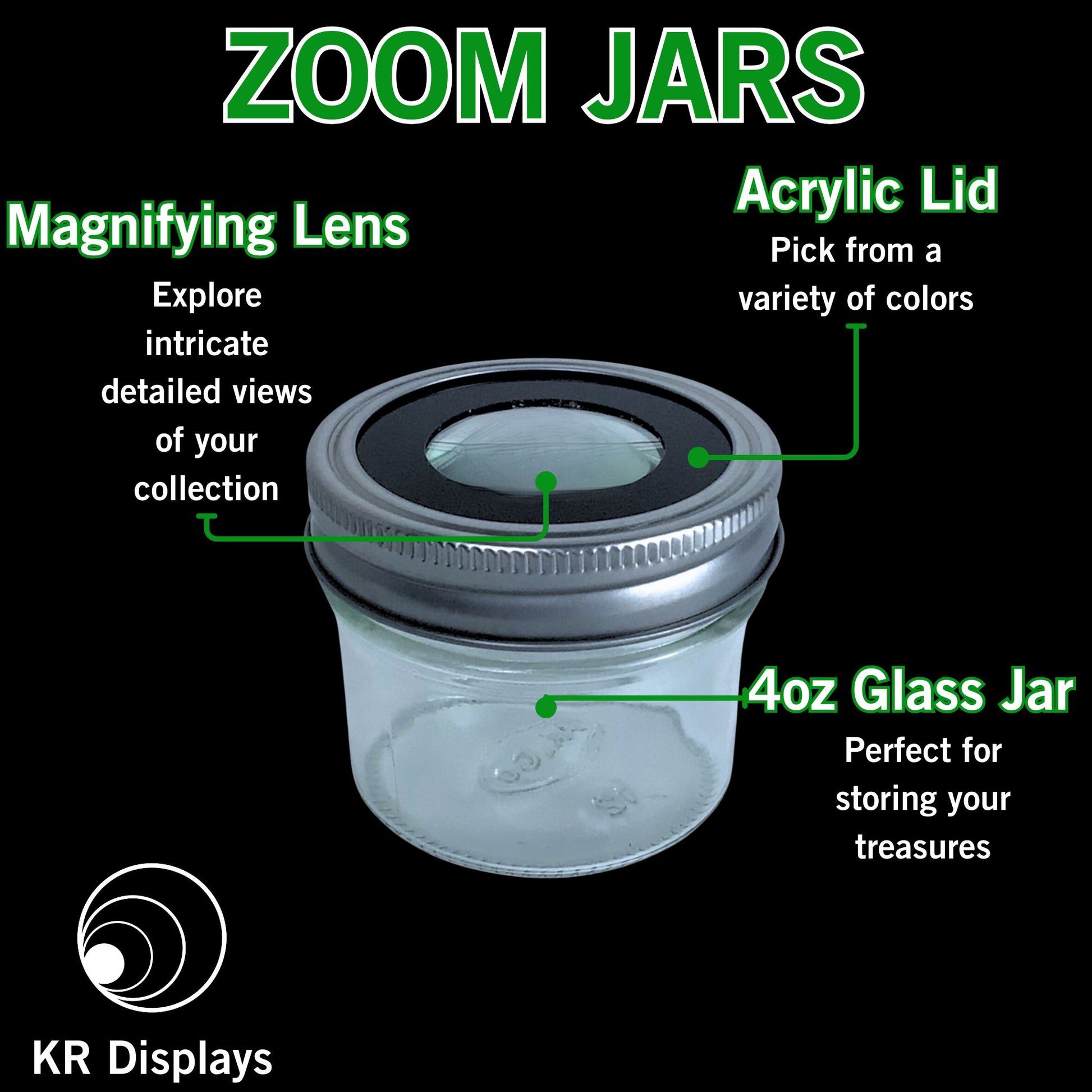 Handmade black stash jar featuring a durable magnifying lid, perfect for organizing and showcasing your collection.