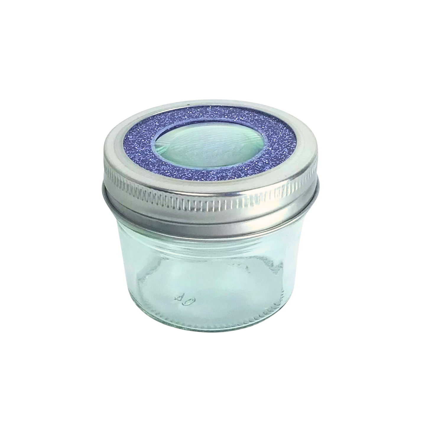 A vibrant blue magnifying mason jar offering elegant storage for herbs, with a crystal-clear lens for display and inspection.