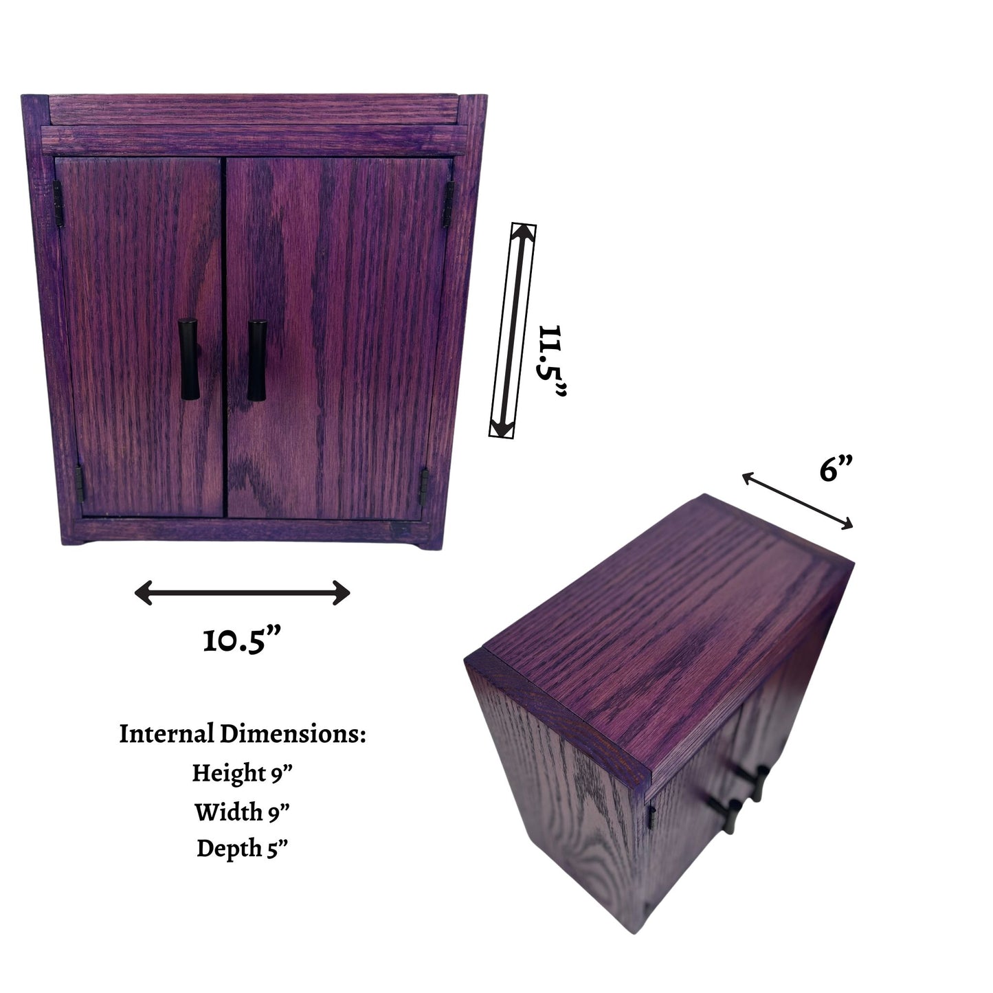 Wooden cabinet with dimensions labeled on a white background