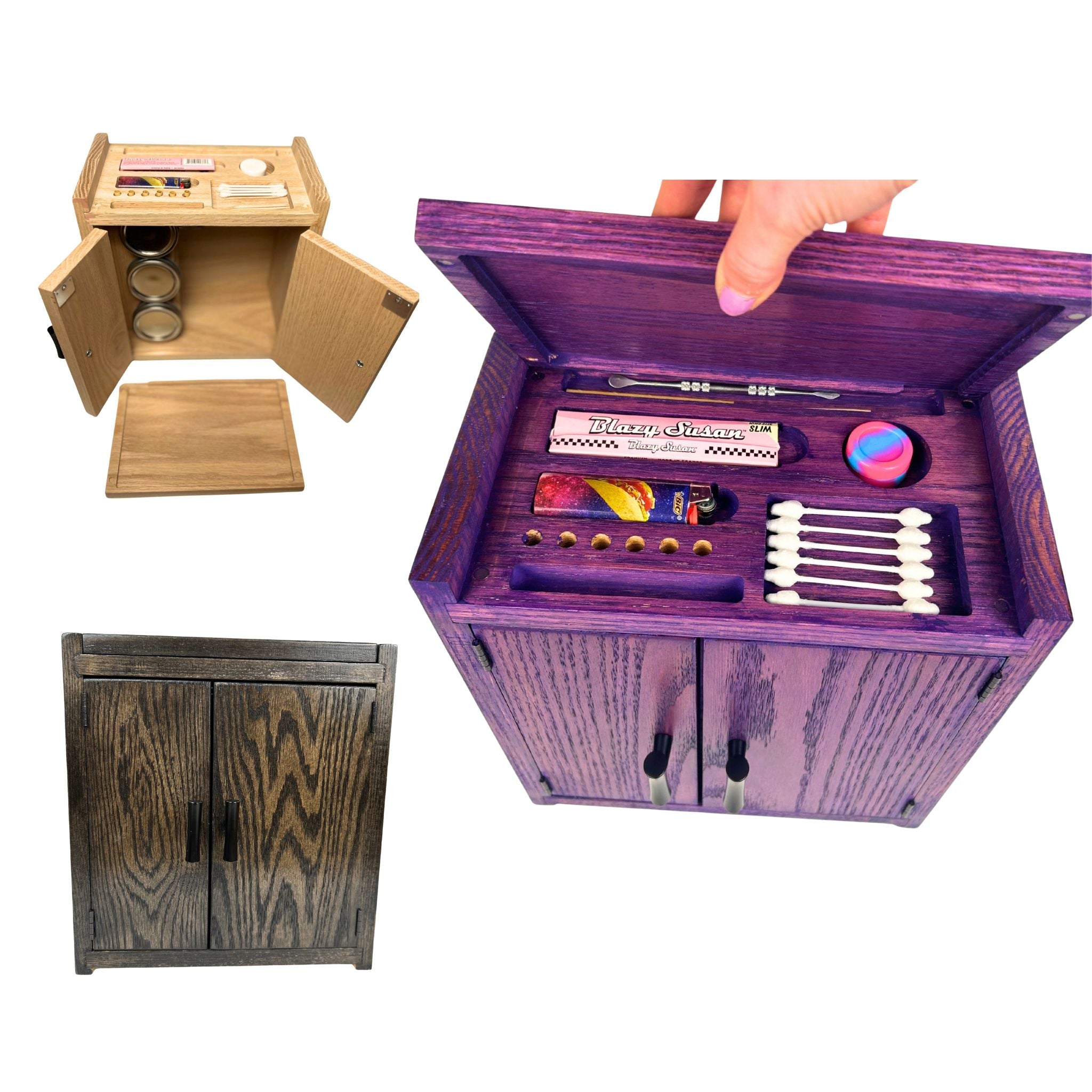 purple stash box wood stash box black stash box