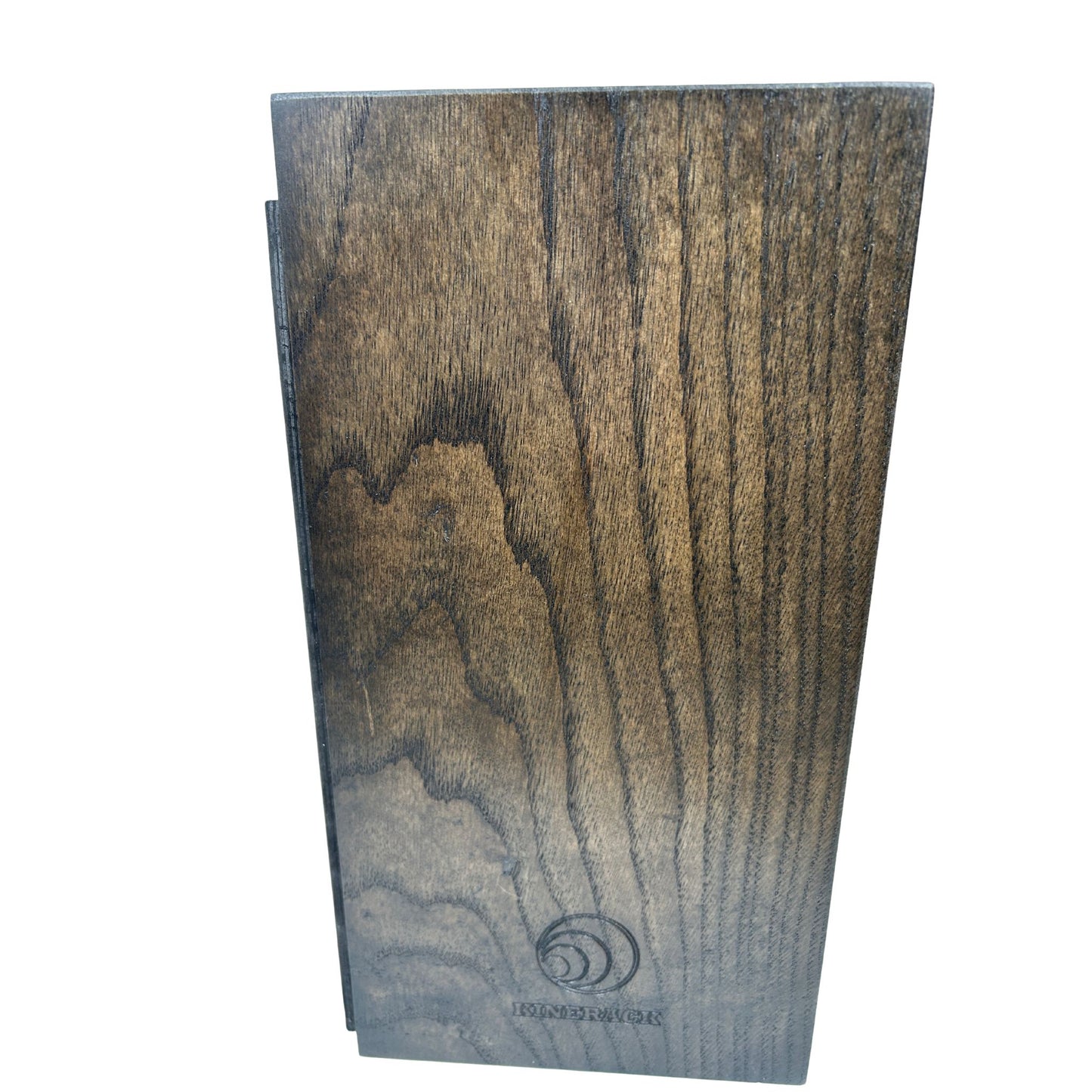 Side of a wooden stash box  with visible grain pattern on a white background