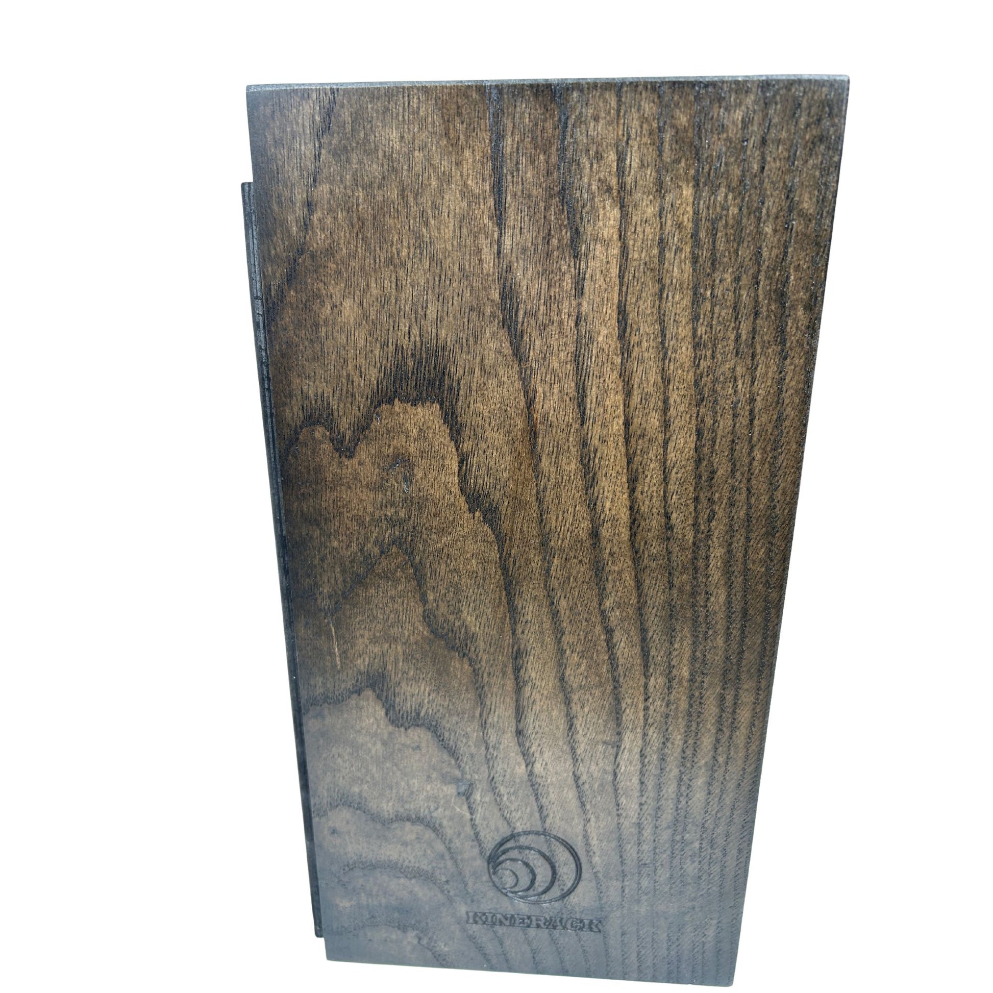 Side of a wooden stash box  with visible grain pattern on a white background