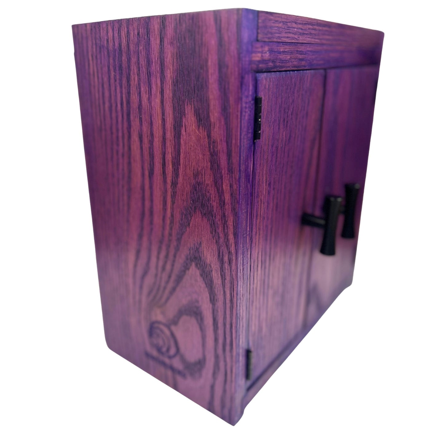Wooden box with a purple finish on a white background