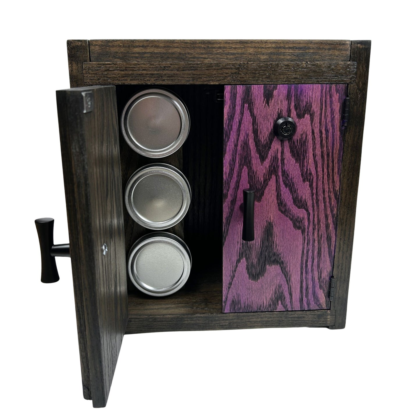 Handcrafted Wood Box with interior lighting option, highlighting the contents when opened.
