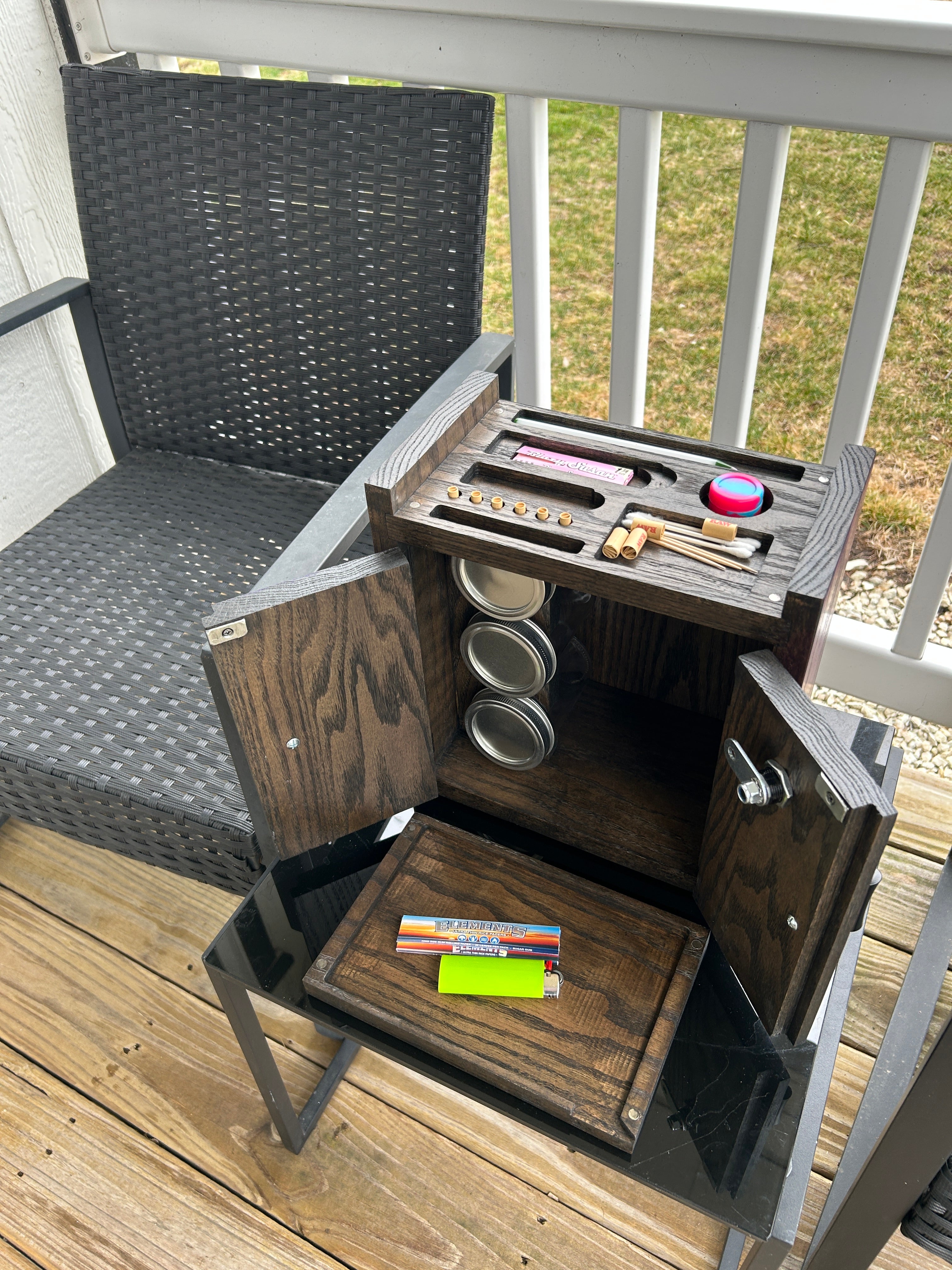 Handmade Purple Wood Cabinet Box with Jars | KineRack