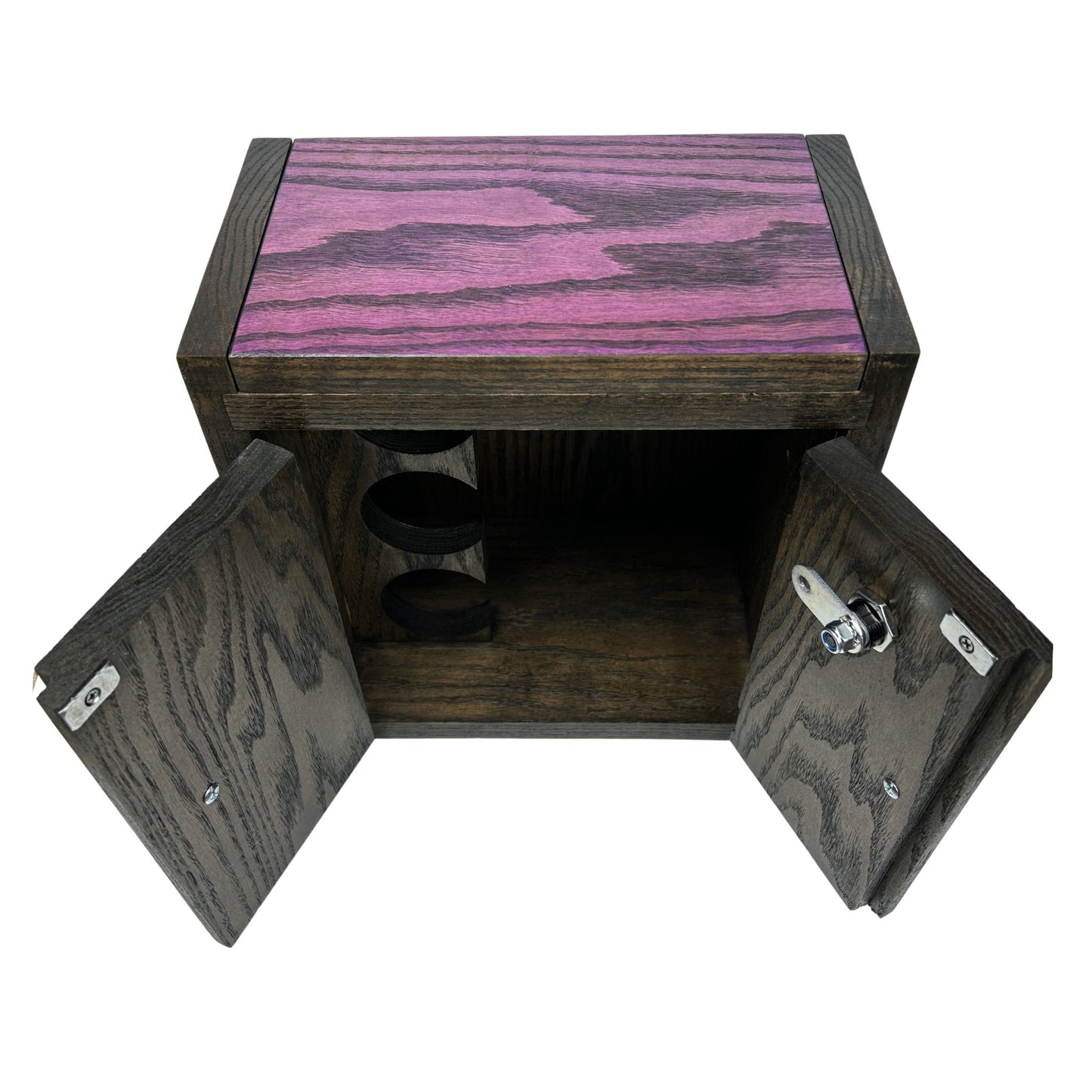 Blue and black Wood Box with a hidden tray compartment, ideal for keeping items organized and accessible.