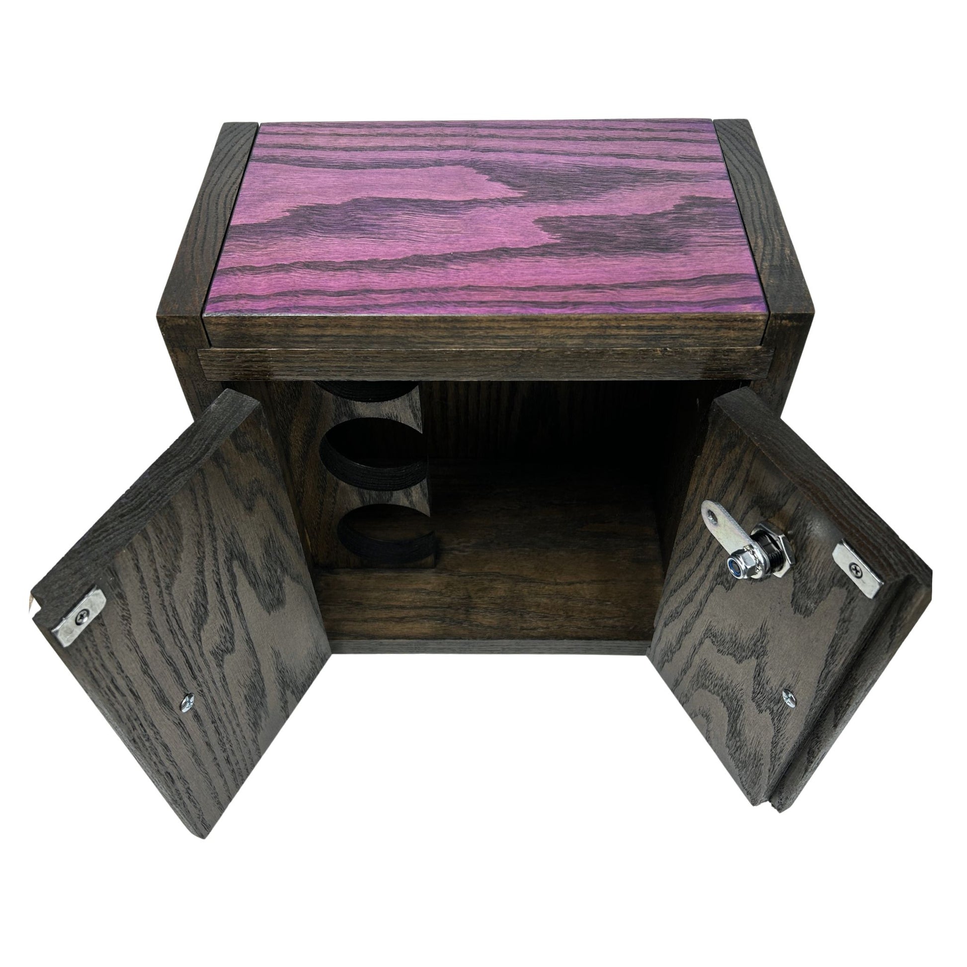 Blue and black Wood Box with a hidden tray compartment, ideal for keeping items organized and accessible.