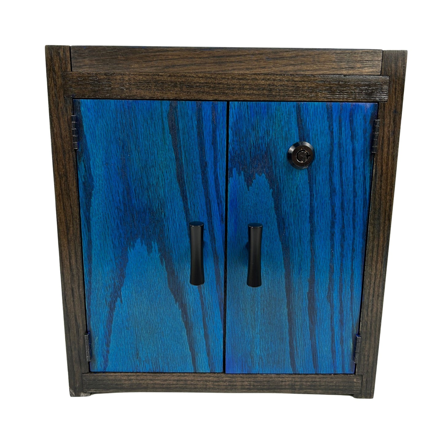 Handcrafted Blue & Black Stash Box Cabinet | Mason or Magnifying Jars, Lock Option