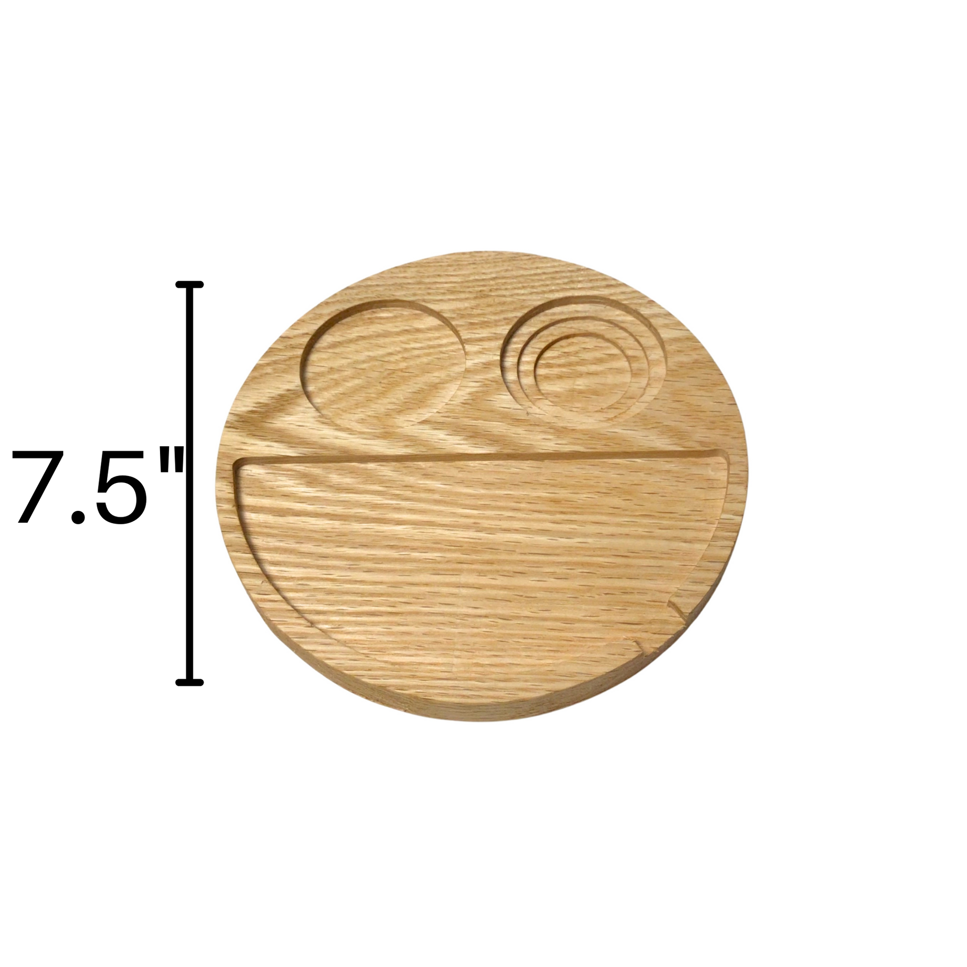7.5 diameter rolling tray that looks like a smiley face. Comes with a magnifying jar an holds a herb grinder