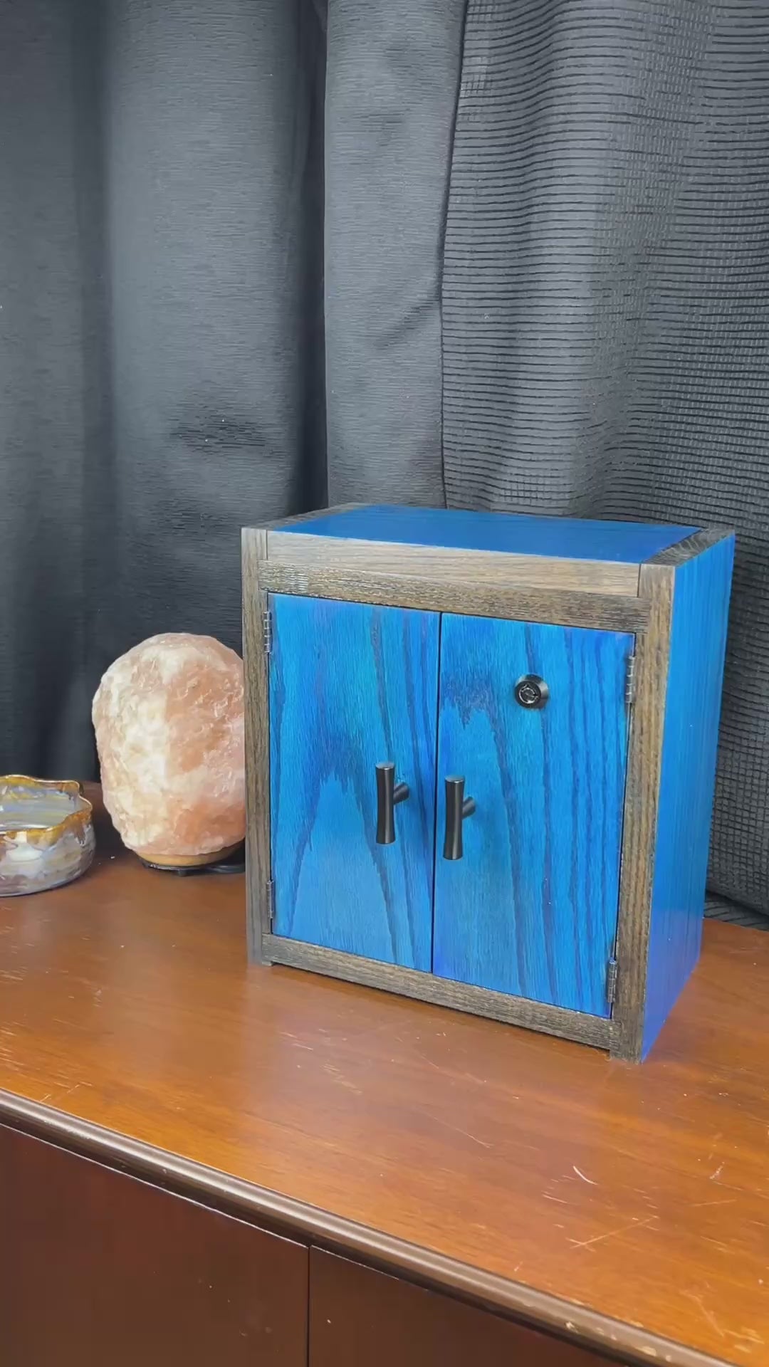 Handmade Stashbox Black Wood Cabinet with Jars and Lock | KineRack