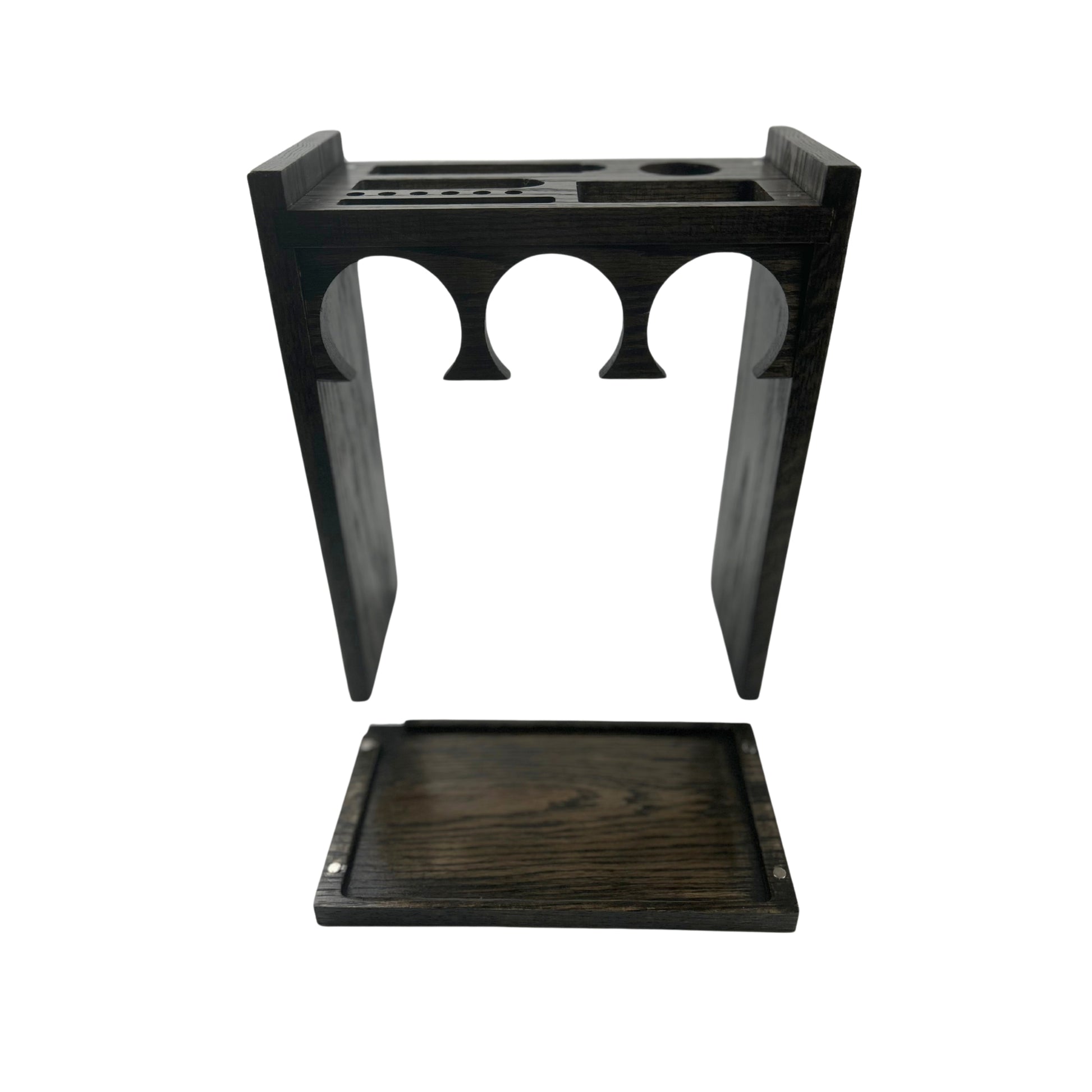 Black Wooden Un Stash Box - Front View: A sleek, handcrafted black wooden stash box, with a smooth finish, designed to organize and display herbs and accessories